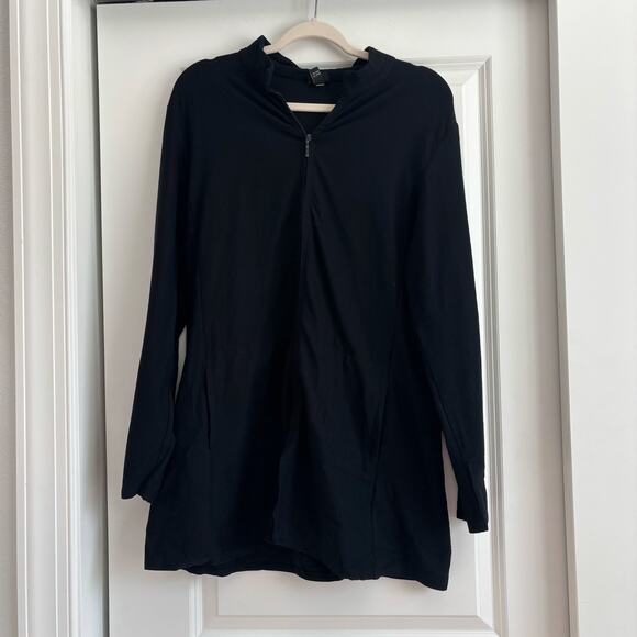 Eileen Fisher Black Stand Collar Jacket Zip Soft Stretch Jersey Knit M - Picture 1 of 9